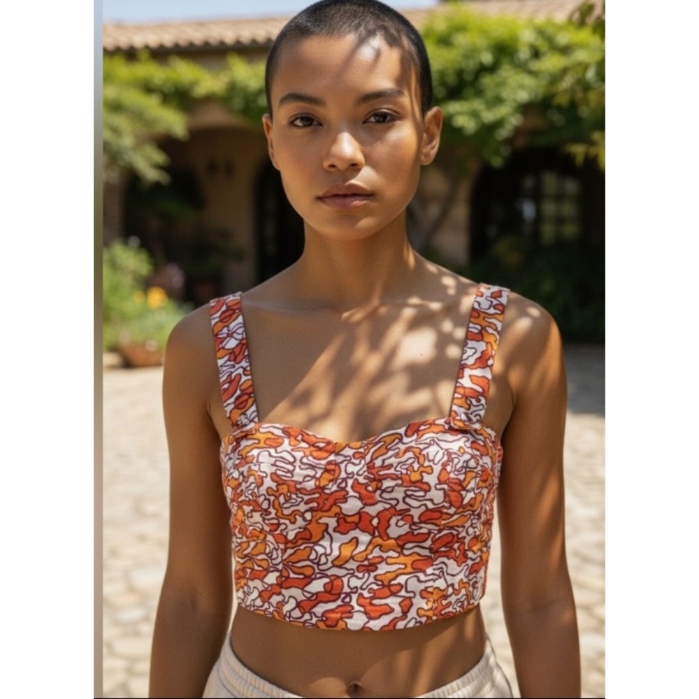 Elle Sasson Floral Cropped Button‎ Back Bra Top 6